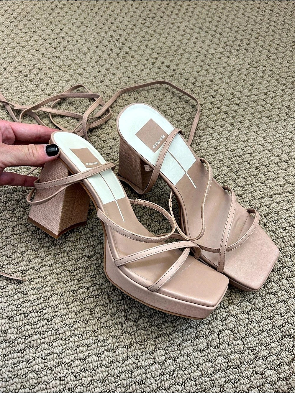 Dolce Vita Amanda Strappy Block Heel Sandals in Nude